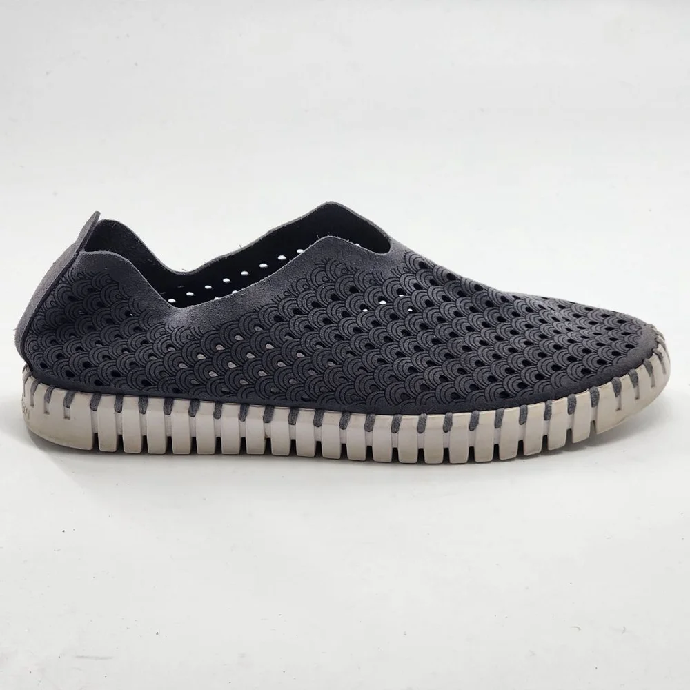 Women's Ilse Jacobsen Tulip Gray Perforated Slip-On‎ Flats Size 41 10